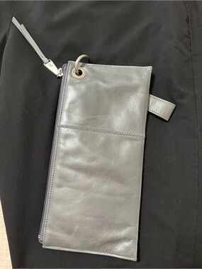 HOBO Vida wristlet in gray distressed Leather Zip Pouch Wristlet - Gray